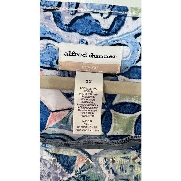 ALFRED DUNNER WOMENS BLUE GREEN CREW NECK BLOUSE SIZE 3XL P1-187 - Picture 3 of 9